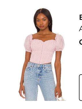 Astr Pink Puff-Sleeve Smocked Crop Top
